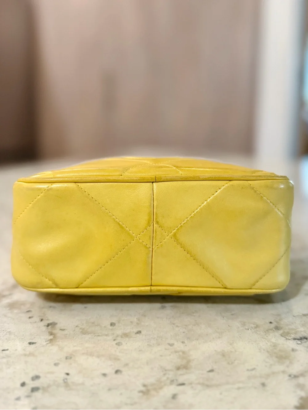 Authentic Vintage Chanel Yellow Lambskin CC Camera Bag 24K Gold Tassel
